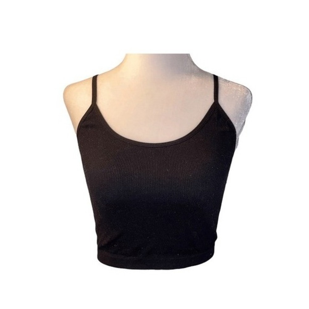 Bozzolo Ribbed Knit Cropped Tank Top Black Scoop Neck Cami M L
